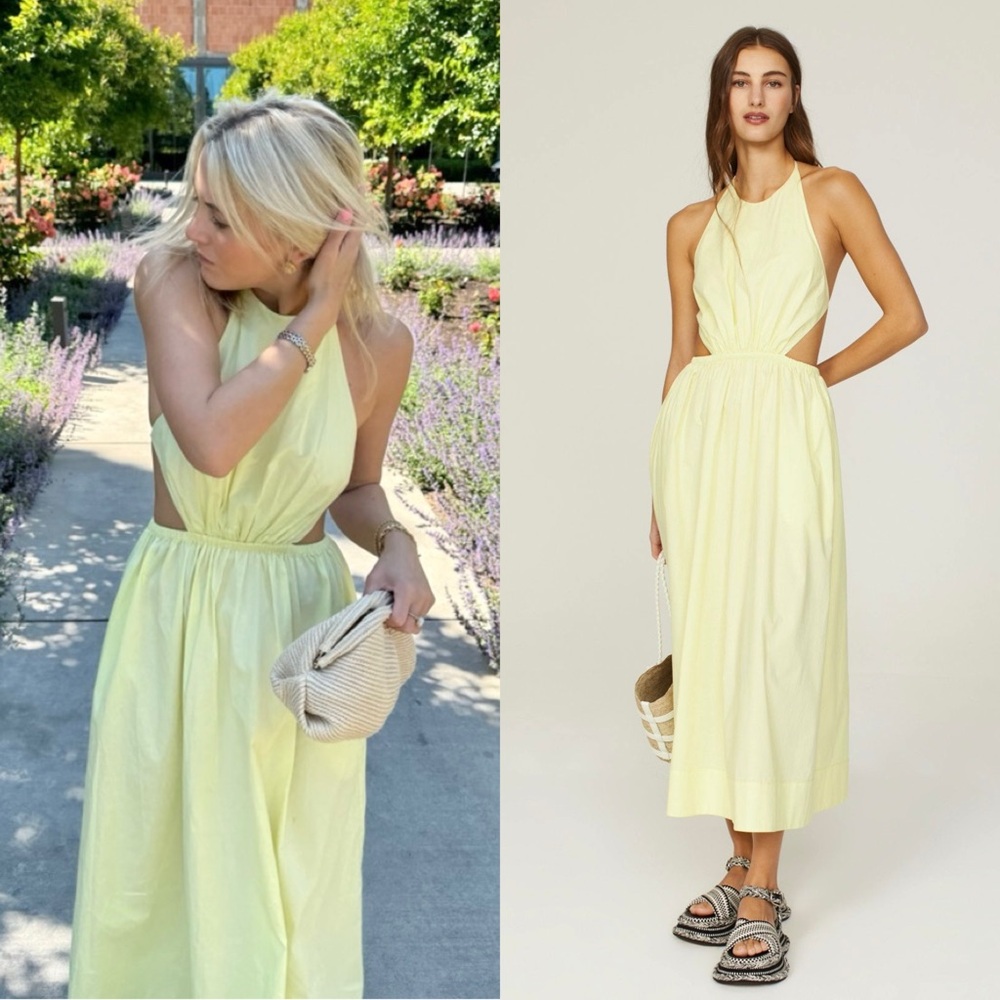STAUD Celestial Yellow Halter Neck Sleeveless Open Back Scandi Girl Sun Dress XS
